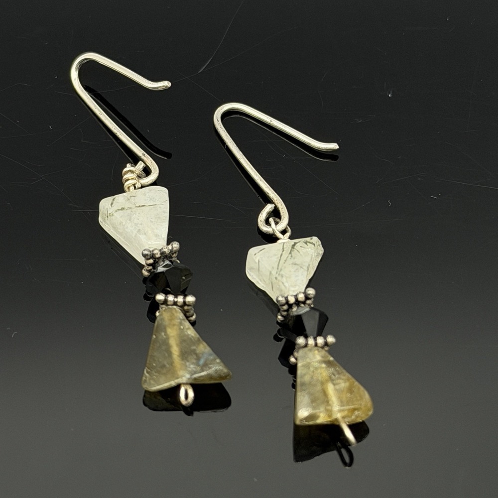 Sterling Silver Rutilated Quartz & Labradorite Dangle Pierced Earrings 2"